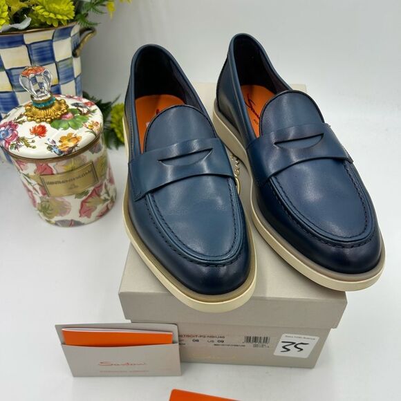 Men's Santoni Detroit, leather loafers size 9 US made in Italy - Picture 1 of 10